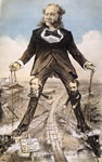 Cornelius Vanderbilt as the modern Colossus of railroads, Puck magazine, 1879, by Joseph Keppler