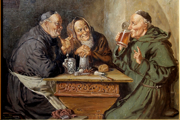 monks drinking beer