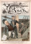 "The Cruel Secretary of the Navy and the Patriotic Contractor," Puck, April 1, 1885