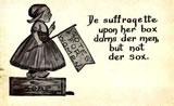 Postcard: "De suffragette upon her box"