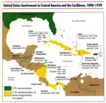 Map of U.S. interventions in the Caribbean