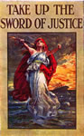 British Poster: Take Up The Sword of Justice (Lusitania sinking in the background)