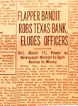 Newspaper article about "flapper bandit," Evansville, IN, 1926
