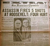 Newspaper reporting FDR assassination attempt on February 13, 1933