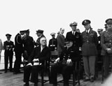 President Roosevelt and British Prime Minister Churchill meet during the Atlantic Charter Conference