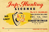 Jap Hunting License: "Cessna Keep'em Flying Club, Wichita, KS"