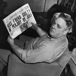 Whittaker Chambers with Hiss conviction newspaper