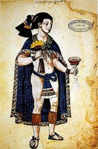 Nezahualpilli, ruler of Texcoco, depicted in the Codex Ixtlilxochitl wearing the tilma and loincloth