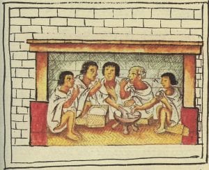 Aztec men sharing a meal. Florentine Codex, late 16th century