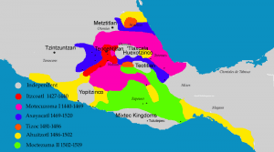 Map showing the expansion of the empire showing the areas conquered by the Aztec rulers.