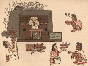 A "temāzcalli" or Aztec steam bath from the Codex Magliabecchi