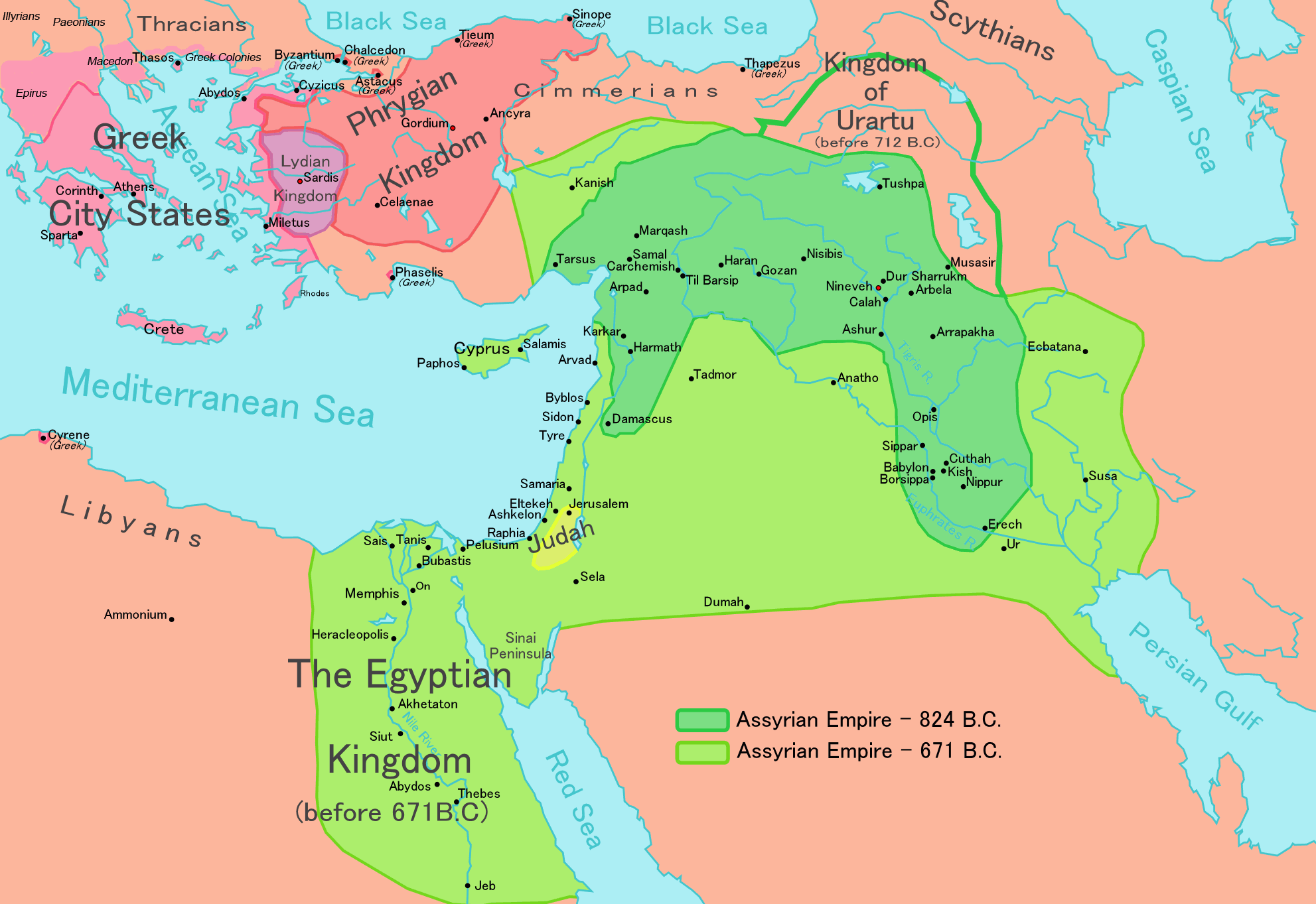 Map of the Neo-Assyrian Empire. Public domain, via Wikimedia Commons