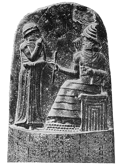 Shamash, god of Justice in Babylon, as handing symbols of authority to Hammurabi. Shamash corresponds to Sumer’s god of Justice, Utu. Public domain, via Wikimedia Commons